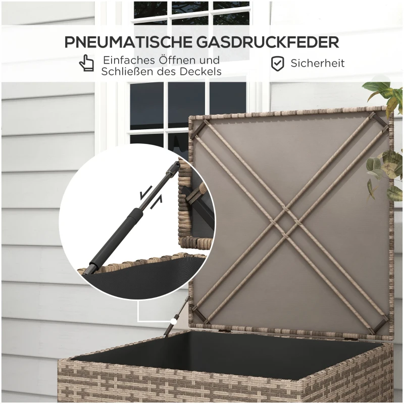Outsunny Polyrattan Auflagenbox, Stoff-Innenauskleidung, leichtes Öffnen/Schließen, Metallrahmen, 75B x 75T x 70H cm, Schwarz
