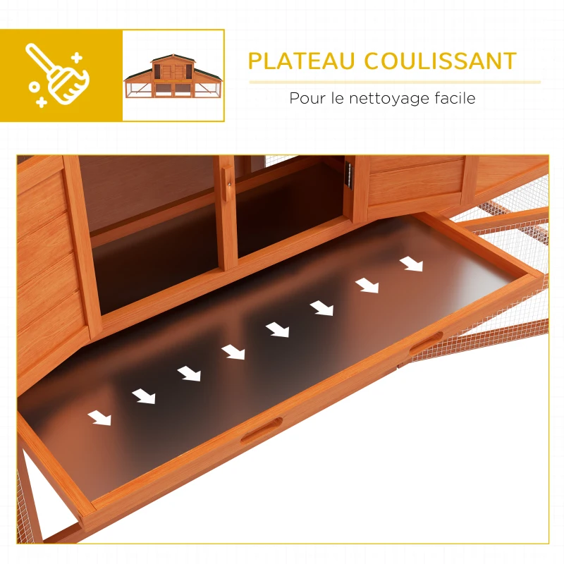 PawHut Clapier cage à lapins rongeurs poulailler XXL 2 étages 2 enclos tiroir déjection 2,25L x 0,70l x 1H m bois massif pin