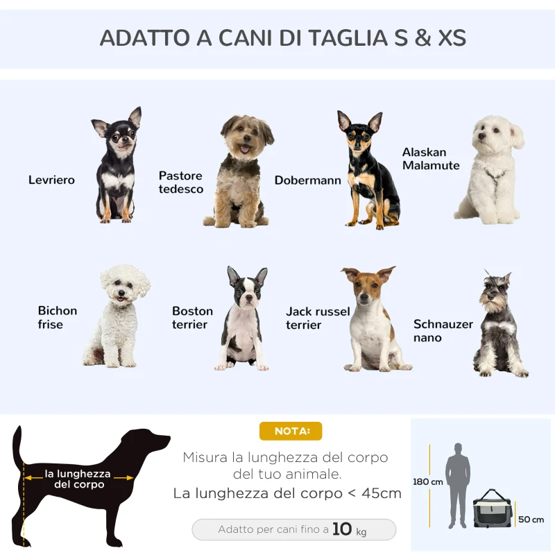 PawHut Trasportino per Cani e Gatti fino 4kg Pieghevole con 3 Aperture e Cuscino, 70x51x50cm, Grigio