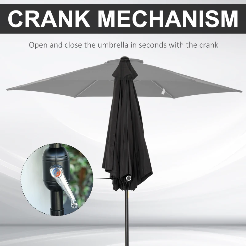 Outsunny 2.6M Garden Parasol Umbrella with Tilt and Crank, Outdoor Sun Parasol Sunshade Shelter with Aluminium Frame, Black