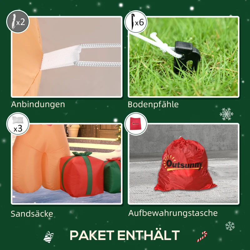 Outsunny Lebkuchenmann mit Zuckerstange, 2,45 m groß, aufblasbar, weiße LED-Beleuchtung, 170 x 100 x 245 cm