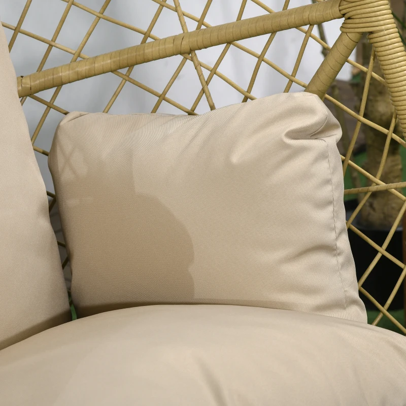 Outsunny Fauteuil œuf sur pied en résine effet rotin avec coussins polyester, structure en métal, dim. 88x85x143 cm