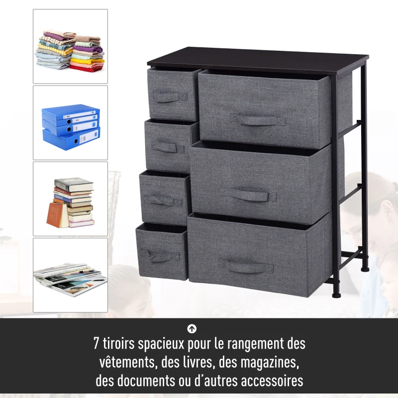 HOMCOM Lot de 2 commodes en Tissu Meuble de Rangement 11 tiroirs chiffonnier Cadre en métal pour chambre salon entrée bureau