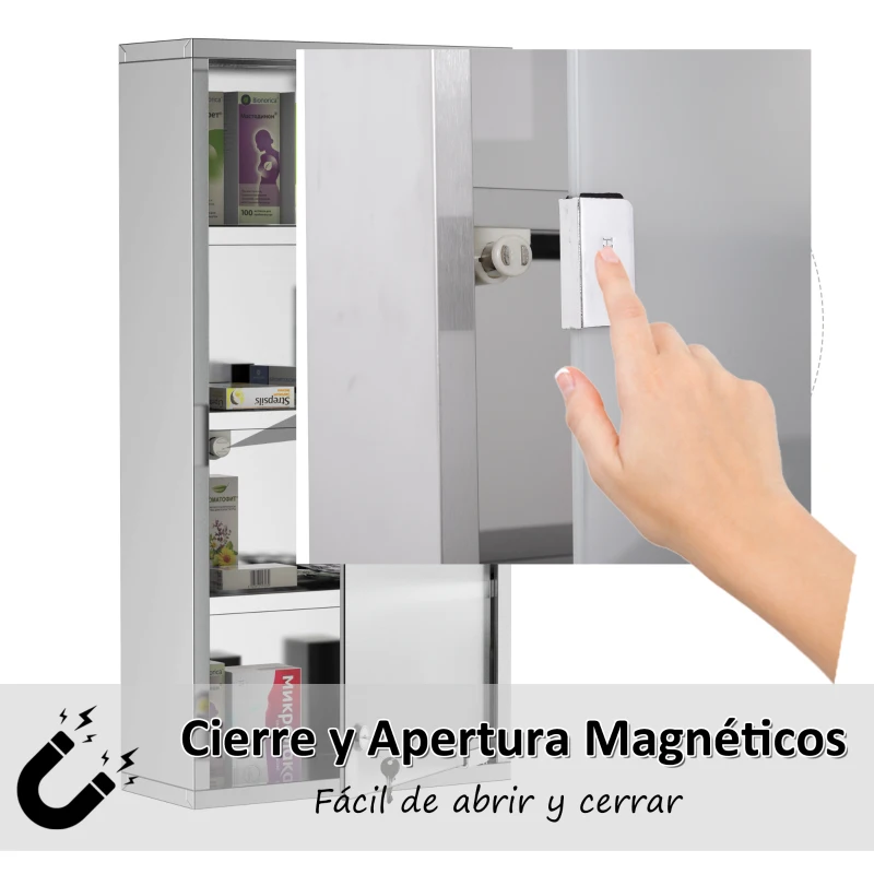 HOMCOM Armario de Medicinas Botiquín Gabinete de Primero Auxilios Acero Inox 4 Estantes Caja Colgante de Pared con Cerradura