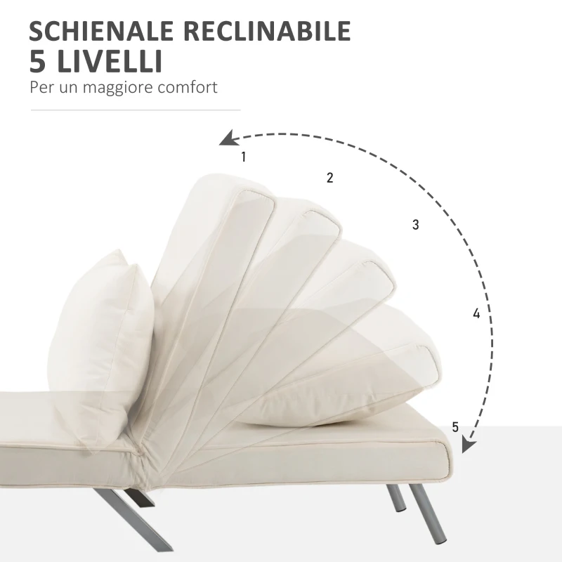 HOMCOM Poltrona Letto 2 in 1 con Schienale Inclinabile in 5 Posizioni, 65×69×82cm, Beige