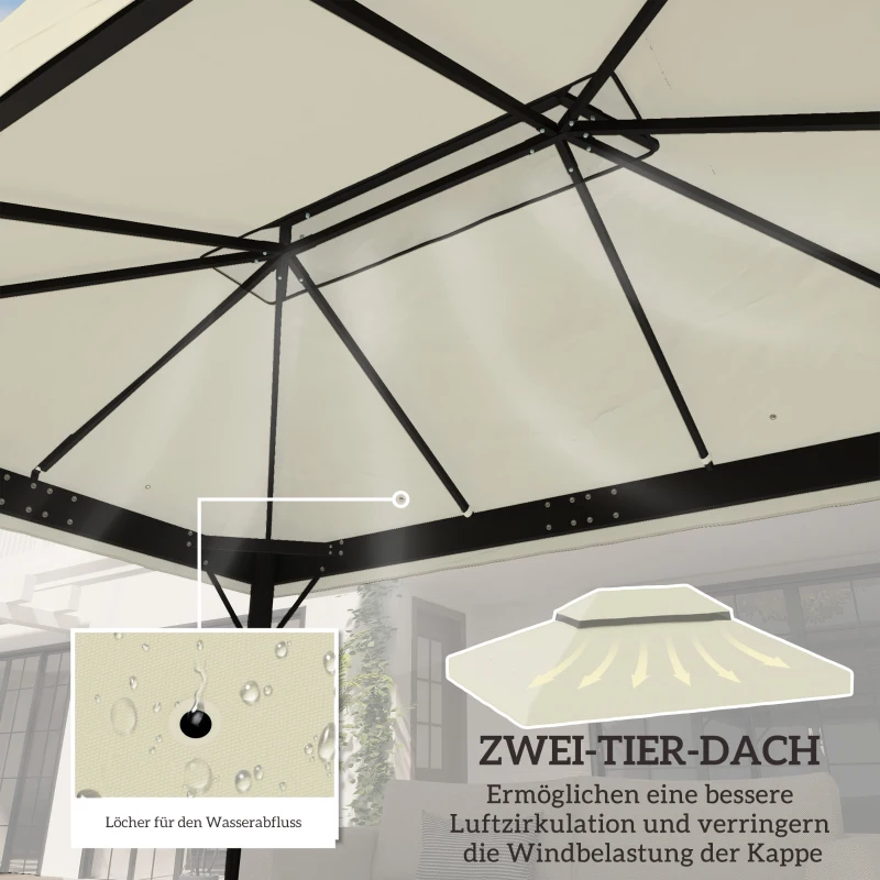 Outsunny Pavillon-Ersatzdach, 3 x 4 m, Ersatzplane mit Wasserablauf-Öffnungen, Polyester, Sonnenschutz, UPF30+, Cremeweiß