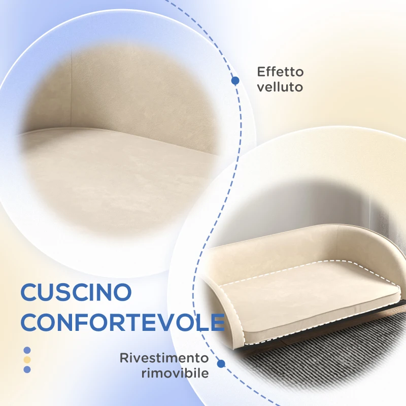 PawHut Divano per Cani Taglia Media e Grande con Cuscino Rimovibile e Sfoderabile Vellutato, Crema
