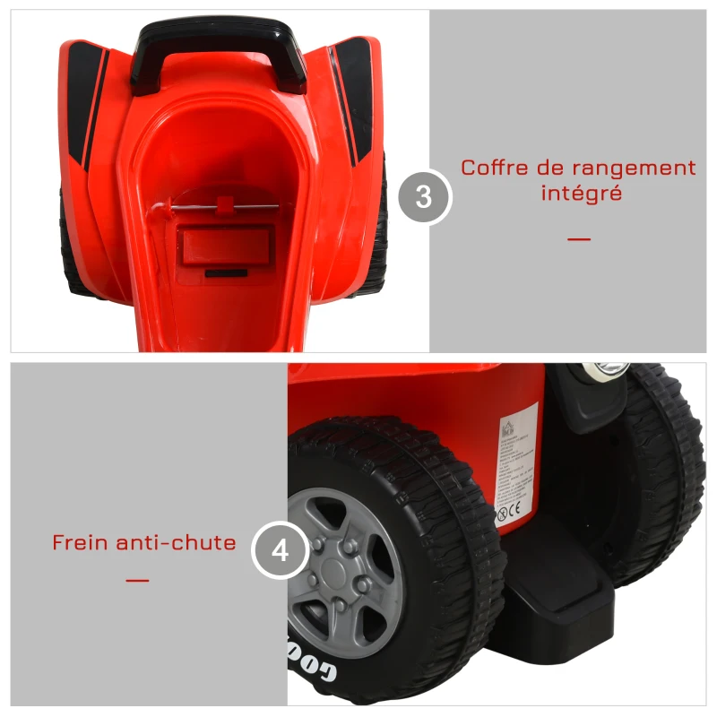 HOMCOM Porteur Enfants Quad 18-36 Mois dim. 60L x 31l x 42H cm Effets Lumineux et sonore Rouge Noir