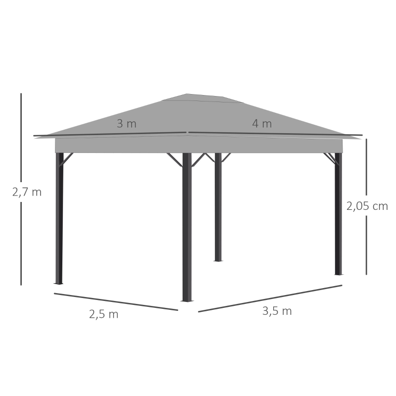 Outsunny Pavillon Gartenpavillon 4 x 3 m Gartenzelt Festzelt Partyzelt mit 4 x Seitenteile Aluminium Polyester Grau