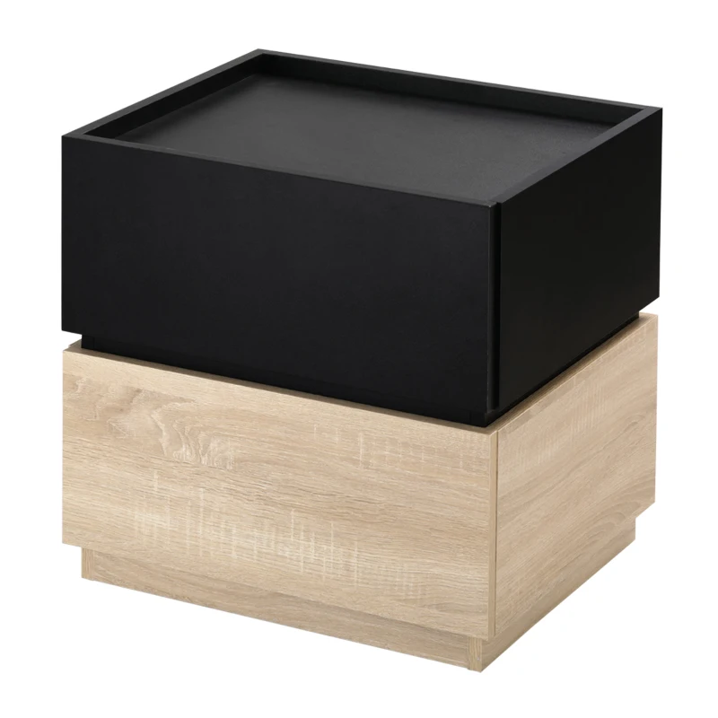 HOMCOM Nachttisch mit Schublade Nachtschrank stapelbar Schubladenschrank Schlafzimmer Nachtkommode Spanplatte Schwarz+Natur 50 x 40 x 47,5 cm