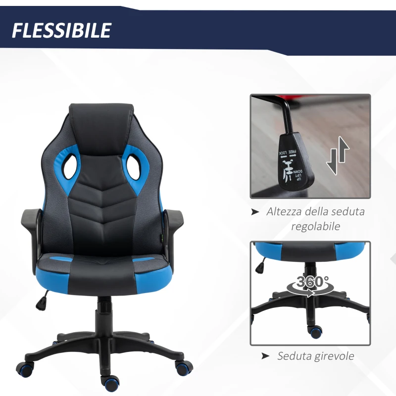 Vinsetto Sedia da Gaming Poltrona da Ufficio Girevole con Rotelle in Similpelle