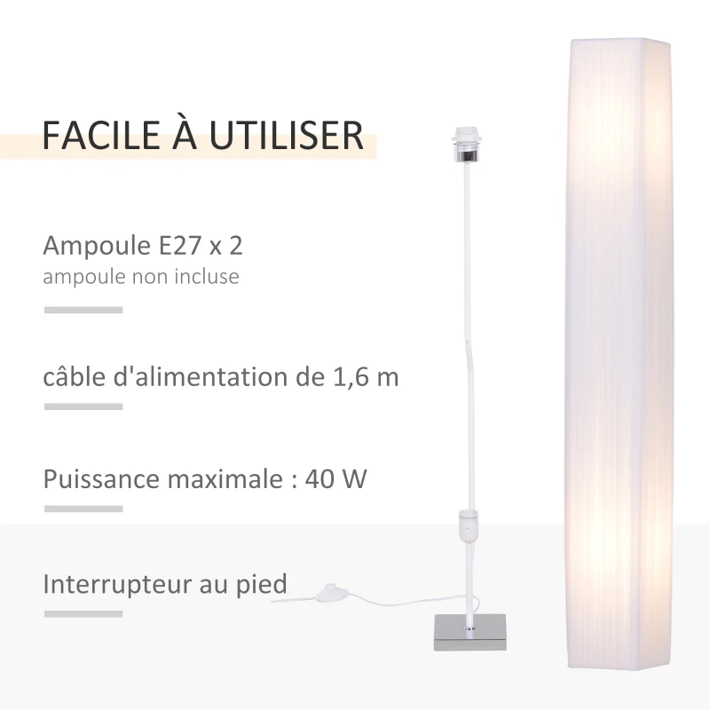 HOMCOM Lampadaire lampe sur pied de salon style moderne lampadaire sur pied avec interrupteur pour salon et chambre 120 cm blanc