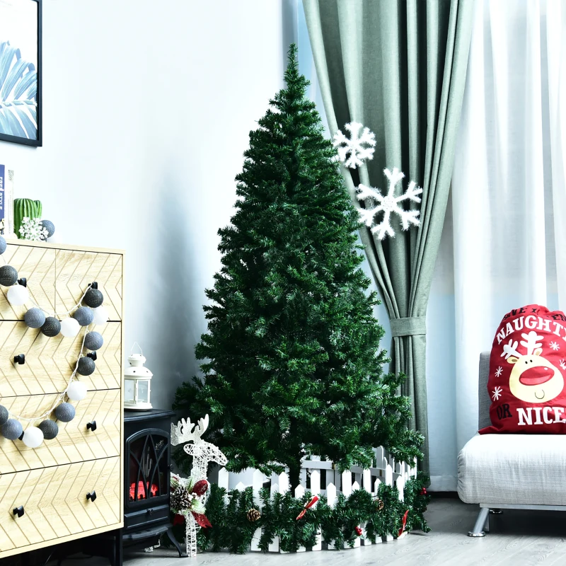 HOMCOM Árbol de Navidad 180cm Artificial Árbol de Pino Decoración Navideña con Soporte Metálico 1000 Ramas Verde PVC