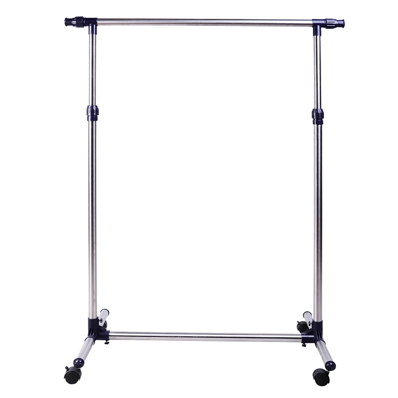 HOMCOM Perchero Acero Inox Colgador Ropa 4 Ruedas Alto y Largo Regulables 95x45x170cm