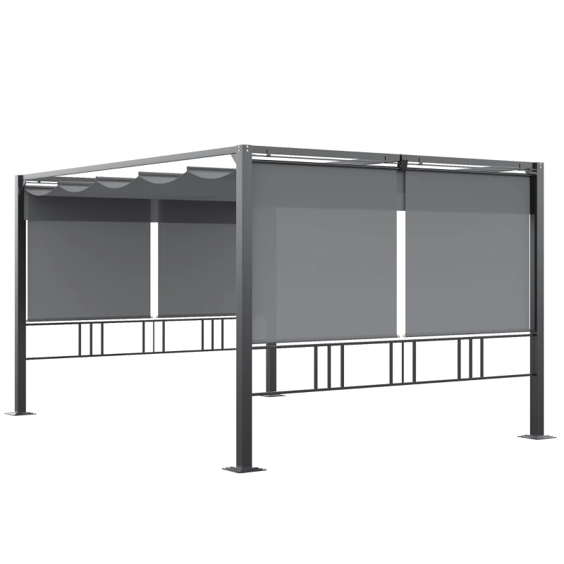 Outsunny Pergola avec auvent rétractable 4 x 3 m structure acier aluminium époxy anticorrosion - gris foncé