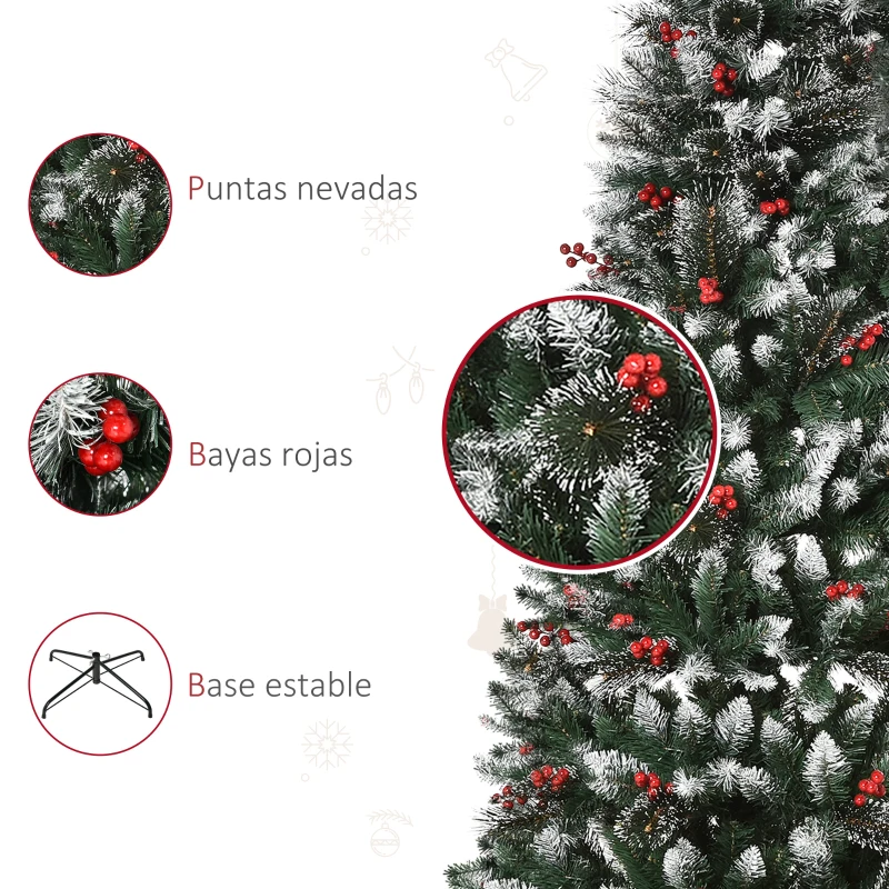 HOMCOM Árbol de Navidad Artificial 180 cm con 539 Ramas 51 Bayas Hojas de PVC Decoración Navideña para Interiores Verde