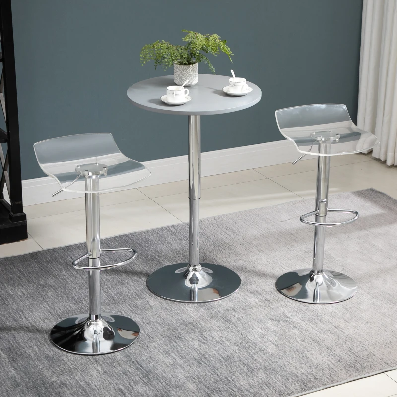 HOMCOM Lot de 2 tabourets de bar design contemporain assise acrylique et piètement métal - pivotant 360° - hauteur réglable avec repose-pieds - transparent