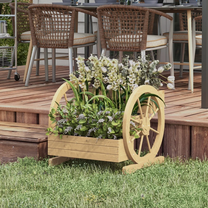 Outsunny Jardinière sur Pieds carré Potager 3 étages avec 2 roues Charrette Bois Sapin, dim. 62L x 61l x 57H cm