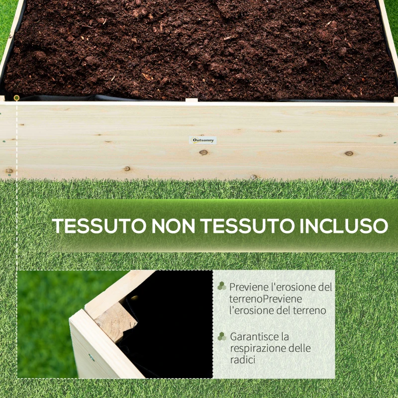 Outsunny Letto per Orto Rialzato in Legno, Fioriera da Giardino per Piante e Ortaggi, 117x117x30cm
