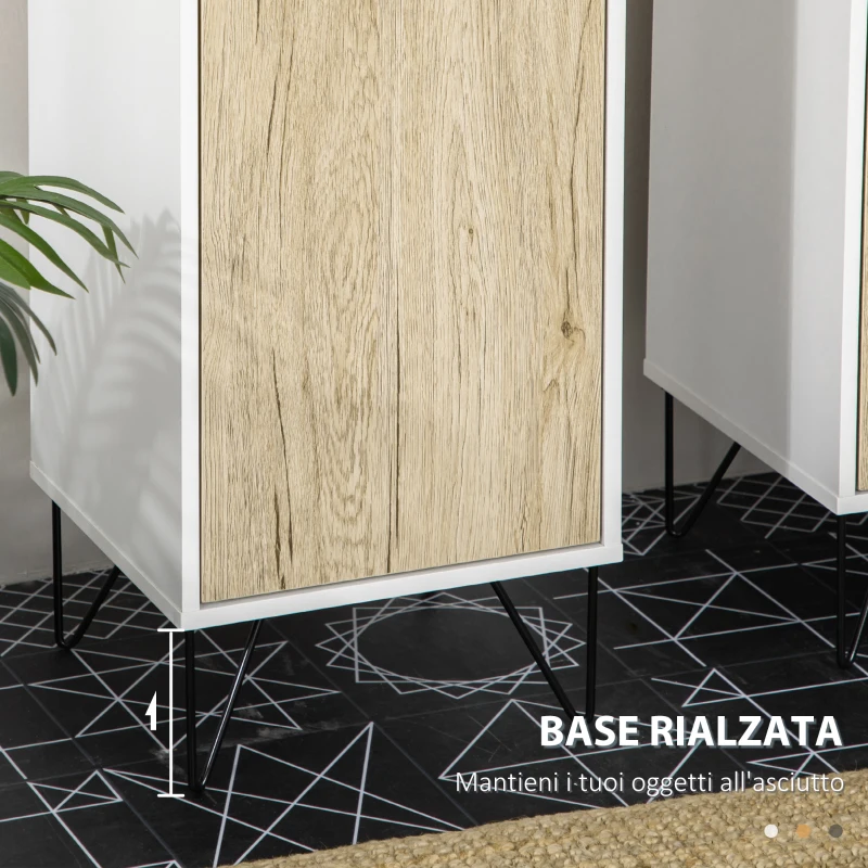 kleankin Colonna Bagno con 2 Ripiani Aperti e 2 Armadietti in Truciolato, 31.5x30x169 cm, Bianco e color Legno