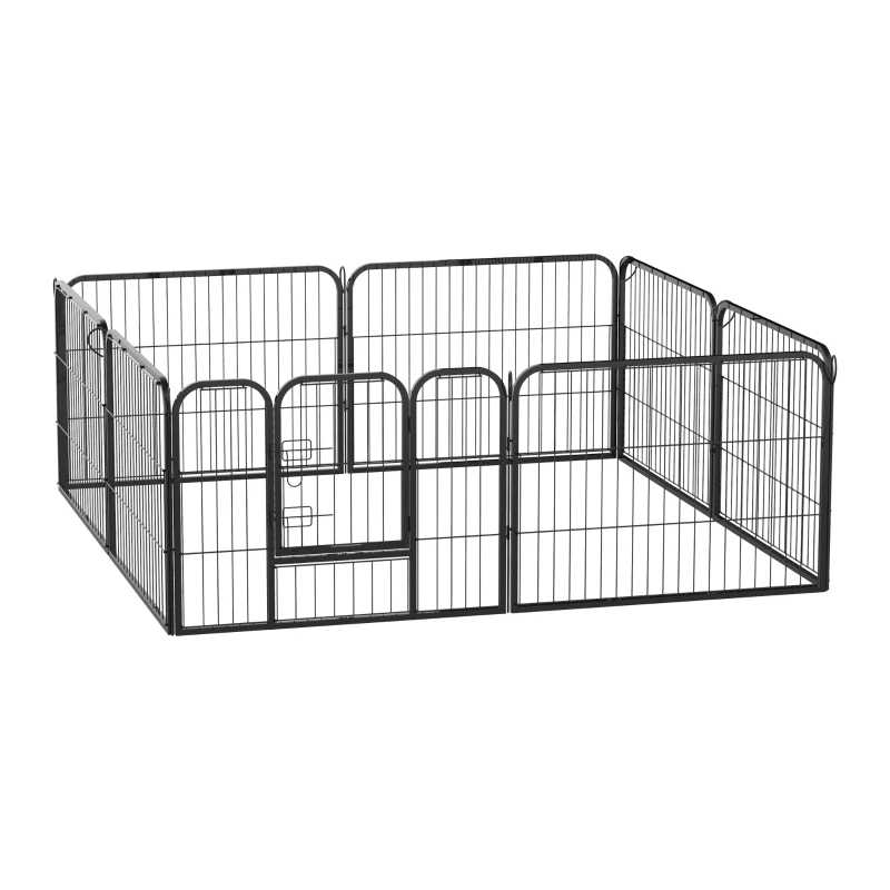 PawHut Luxe parc enclos modulable acier 8 panneaux et 1 porte pour chiens, lapins, rongeurs, petits animaux, intérieur et extérieur 80L x 60H cm noir