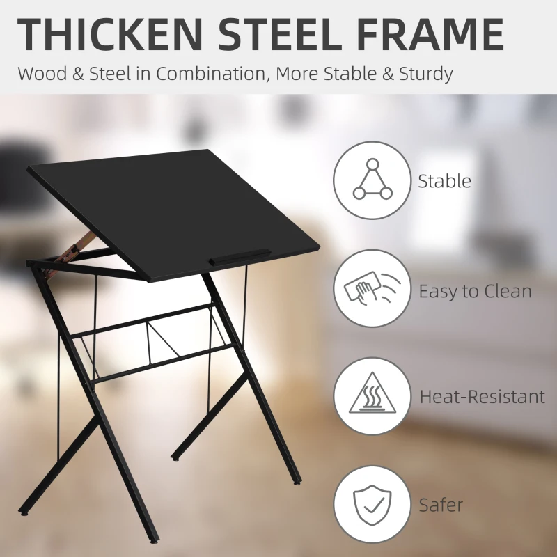 Vinsetto Height Adjustable Drawing Table with Tiltable Tabletop, Multifunction Drafting Table for Artist, Study Desk for Home Office, Black