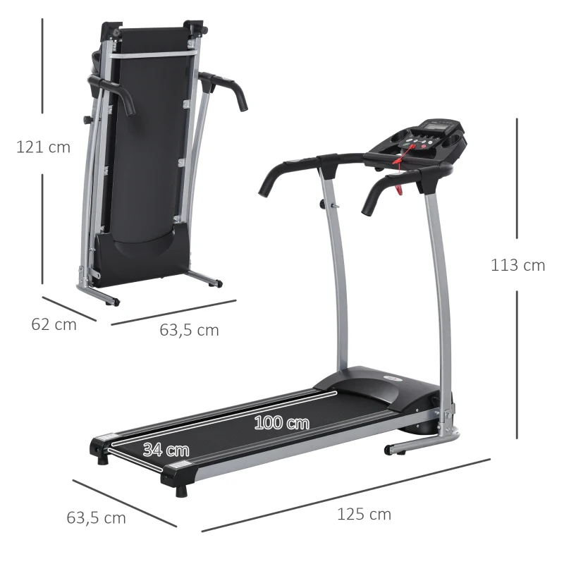 HOMCOM Tapis de course électrique pliant 440 W tapis roulant motorisé vitesse réglable 1-10 Km/H écran LCD multifonctions 12 programmes prédéfinis support iPad porte-gobelets châssis acier noir argent