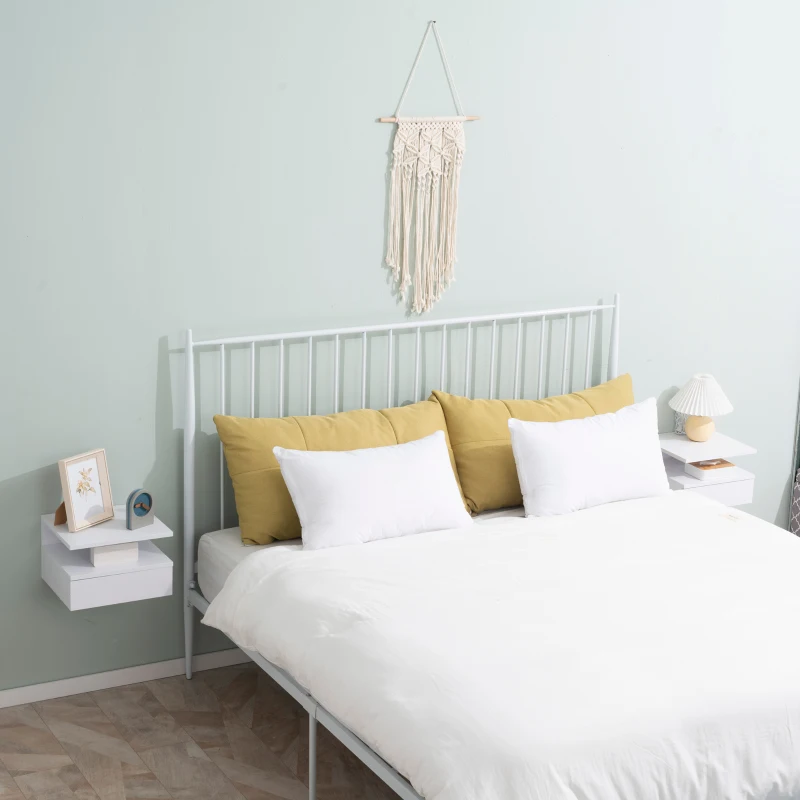 HOMCOM Lot de 2 Tables de Chevet murales - Lot de 2 Tables de Nuit - tiroir Coulissant, Niche, Plateau - Panneaux Particules blanc
