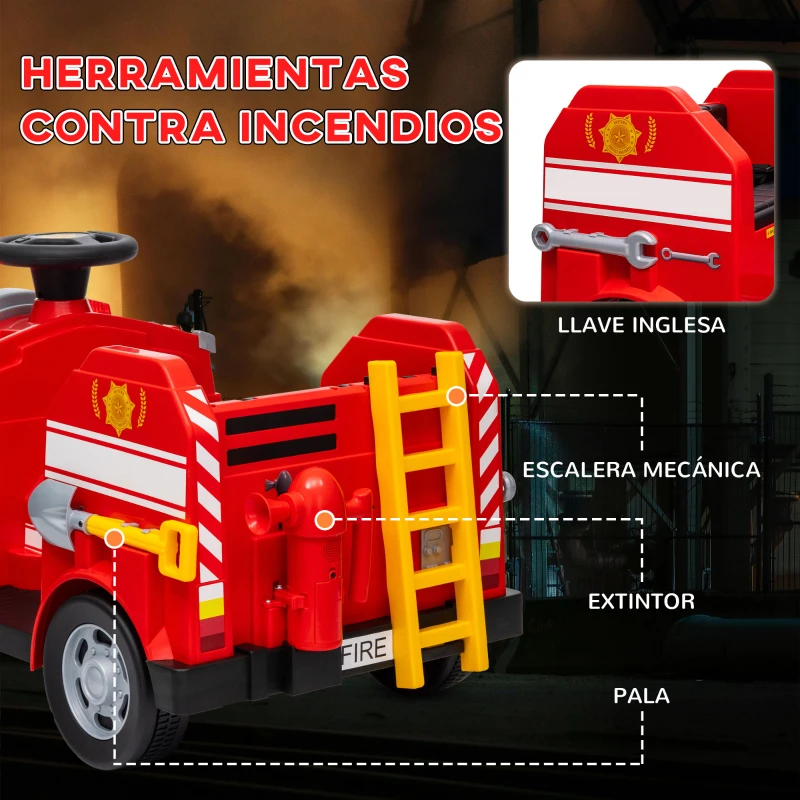 AIYAPLAY Coche Eléctrico Infantil Camión de Bomberos para Niños con Batería 12V Sirena Faros Bocina y Música Rojo