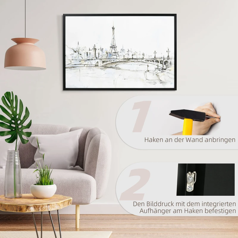 HOMCOM Kunstdruck mit Eiffelturm-Motiv, UV-Druck, Prägetechnik, inkl. Montagematerial, 93 cm x 2,5 cm x 63 cm