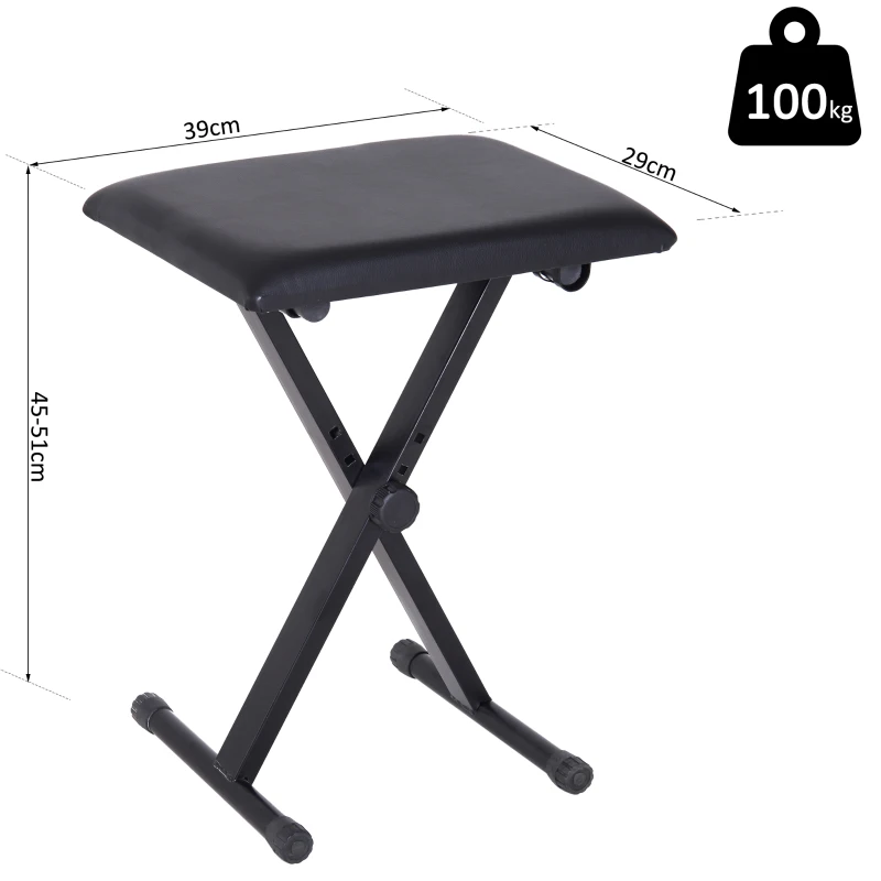 HOMCOM Foldable Keyboard Stool Padded Seat X Frame Chair Adjustable Height Piano Bench Black