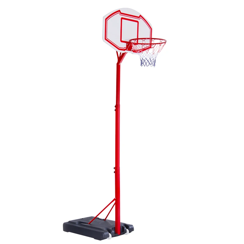 HOMCOM Canasta de Baloncesto con Altura Ajustable 210-260 cm con Soporte Metal y Base Rellenable para Niños y Adultos Rojo