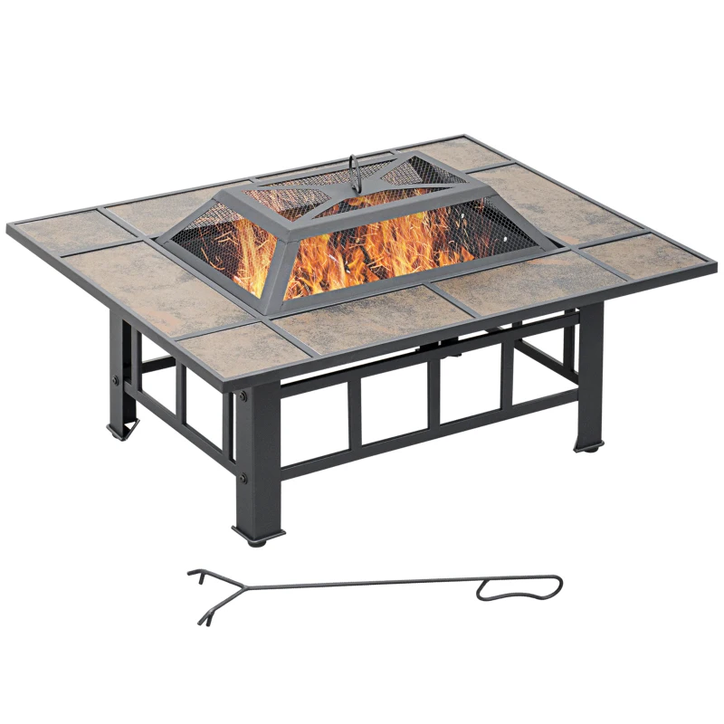 Outsunny Feuerstelle mit Funkenschutz, inkl. Schürhaken u. Abdeckung, wetterbeständig, Braun + Schwarz