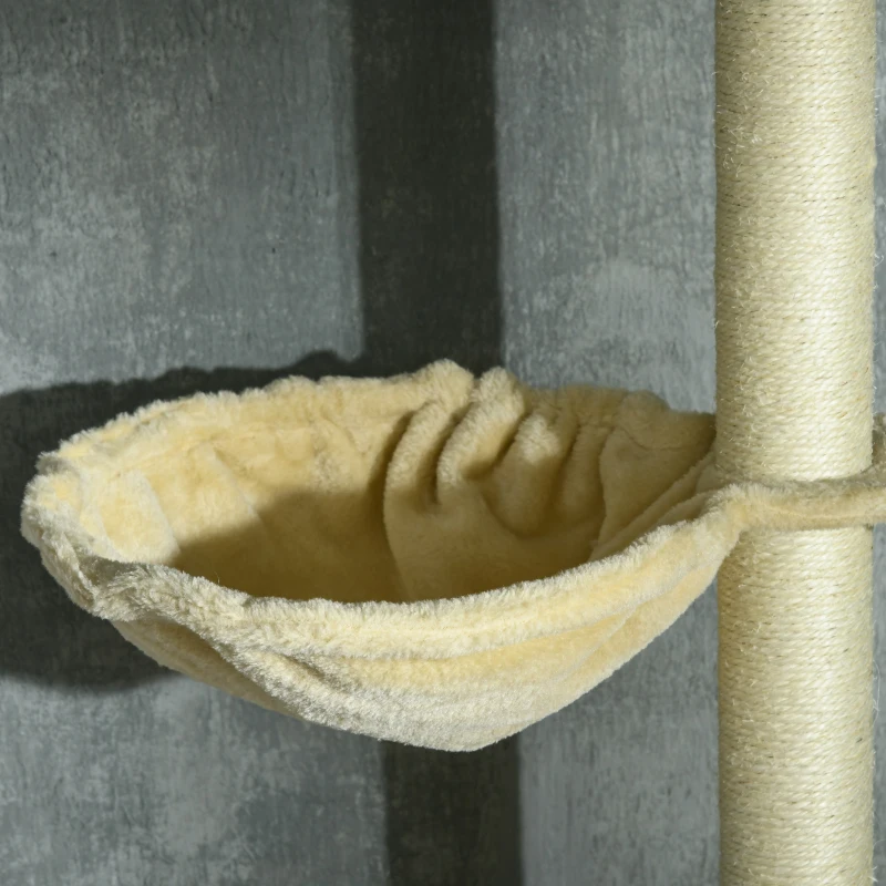 PawHut Árbol para Gatos de Suelo a Techo de 230-250 cm con Altura Ajustable Múltiples Plataformas Cestos Hamaca Bolas Beige