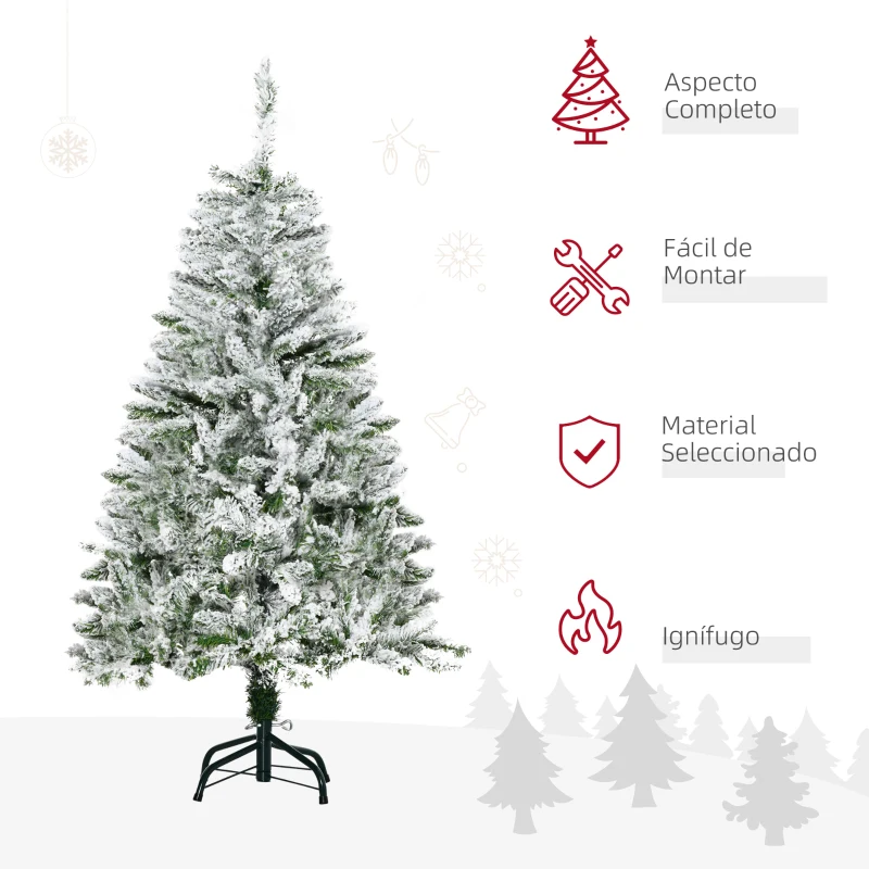 HOMCOM Árbol de Navidad Artificial 120 cm con Nieve Ignífugo con 200 Ramas Decoración Navideña para Interiores Verde