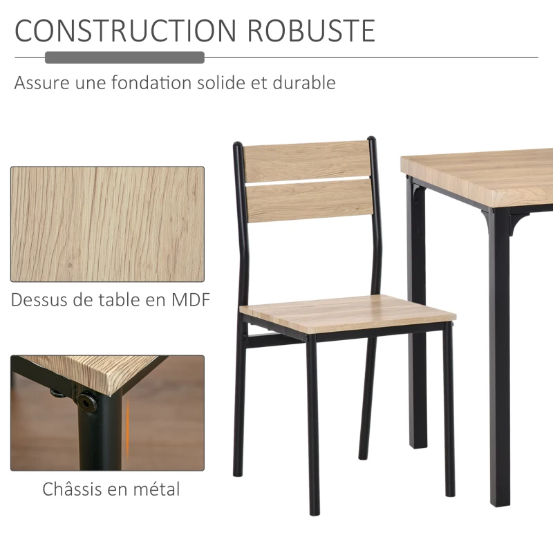 HOMCOM Ensemble table et chaises pour 2 personnes, table de cuisine avec chaises, table à manger 3 pièces avec 2 chaises encastrables, pour cuisine salon maison, bois de chêne clair