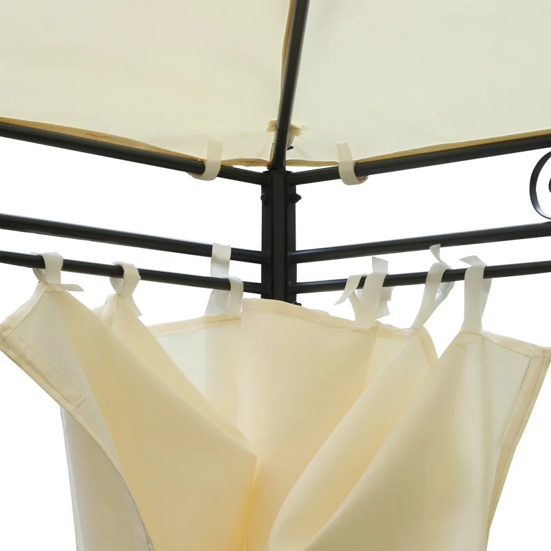 Outsunny Cenador de Jardín 4x3 m Pabellón con 4 Paredes Laterales y Techo con 12 Orificios de Drenaje Marco de Metal para Reunión Familiar Fiestas Bodas Crema