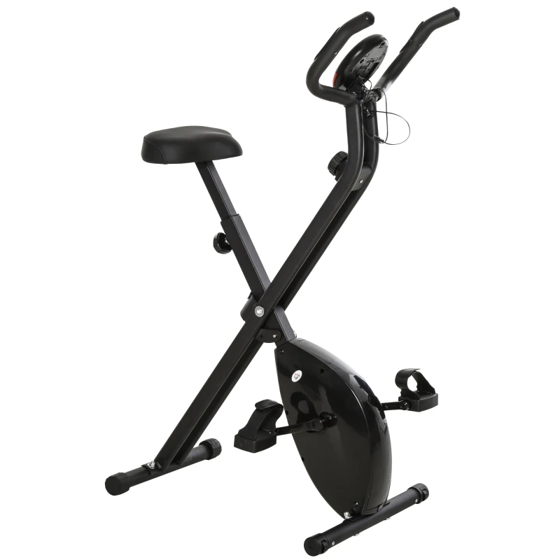 HOMCOM Bicicleta Estática Plegable Bicicleta Magnética Xbike con Resistencia Ajustable Pulsómetro Pantalla LCD Sillín Cómodo Acero
