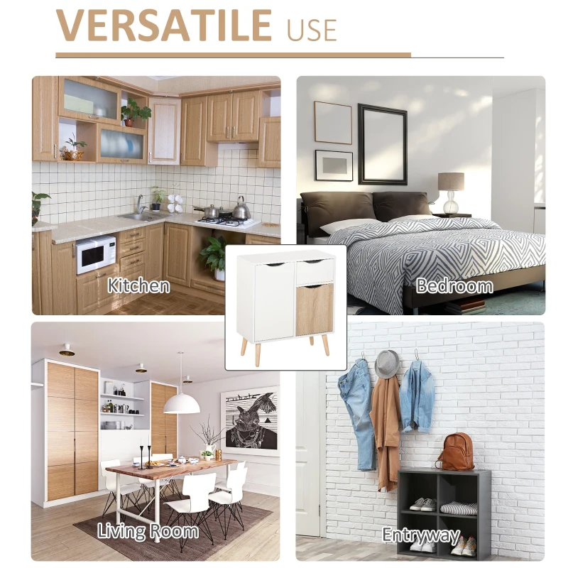 HOMCOM Sideboard Floor Cabinet Storage Cupboard with Drawer and Solid Wood Legs for Bedroom, Living Room, Entryway, Brown