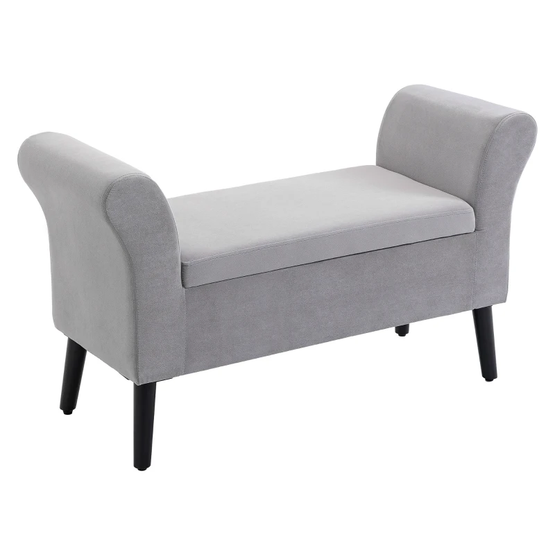 HOMCOM Banco de Almacenamiento con Tapa Abatible Reposabrazos y Patas de Madera para Salón 111,5x41x65 cm Gris Claro