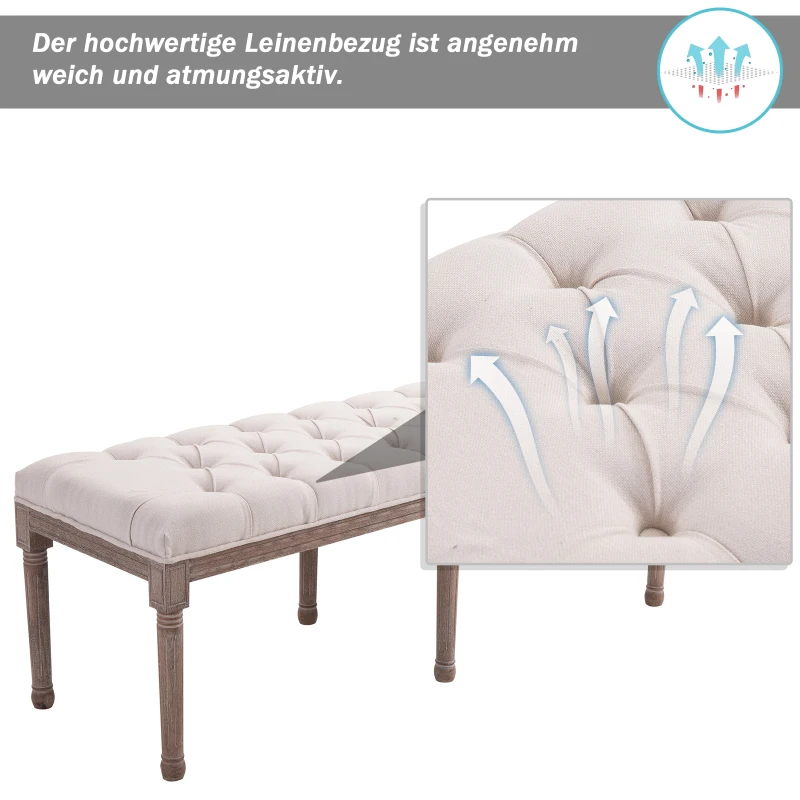HOMCOM Polsterbank Sitzbank Lounge Sitzhocker Vintage Retro mit Knöpfen Leinen + Holz beige 142 x 47 x 51 cm