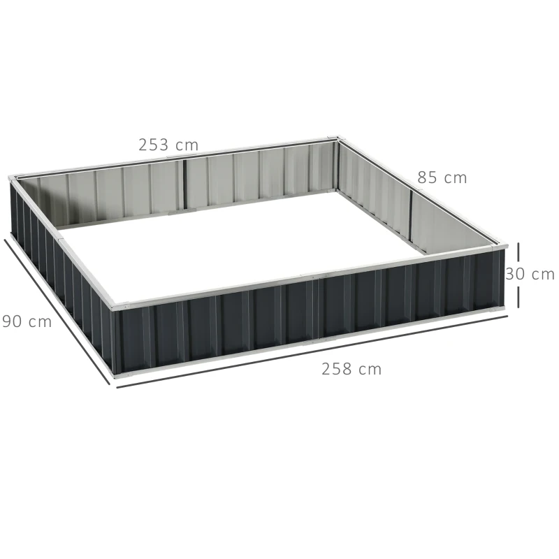 Outsunny Hochbeet aus Stahl DIY Gartenbeet mit T-Form-Pflanzenschilder Handschuhe Pflanzenbeet Kräuterbeet Blumentreppe für Balkon Garten Dunkelgrau 258 x 90 x 30 cm