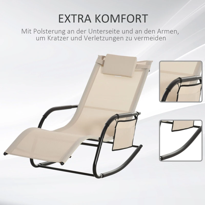 Outsunny Schaukelstuhl Schwingsessel Gartenstuh Schaukelliege Metall Mesh Beige 150 x 62 x 88 cm