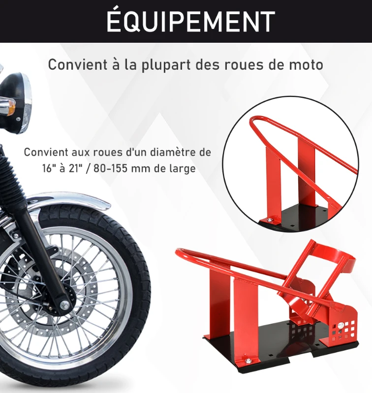 HOMCOM Rail de support universel pour moto support roue moto support béquille moto  bloque roue 8-15,5 cm trous pré-percés