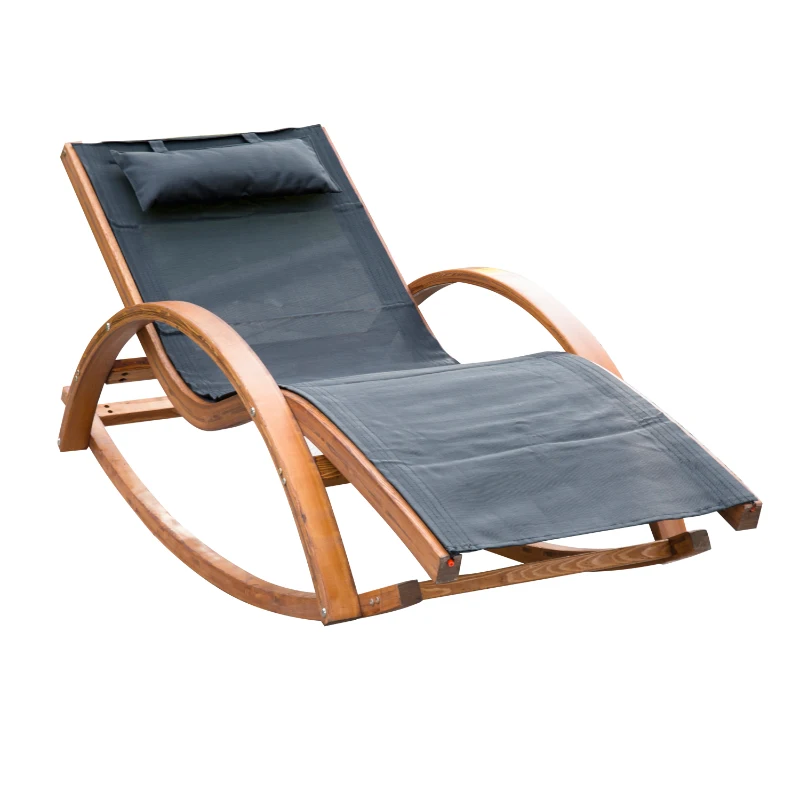Outsunny Chaise Longue Fauteuil berçant à Bascule transat Bain de Soleil Rocking Chair en Bois Charge 120 Kg Noir