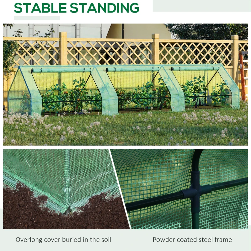 Outsunny Greenhouse Garden Planter PE Cover Metal Frame with Zipper 400 x 100 x 80CM - Green