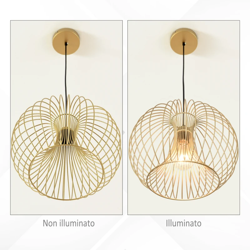 HOMCOM Lampada a Sospensione Altezza Regolabile, Illuminazione Moderna Soggiorno, Cucina, Camera da Letto, Colore Oro