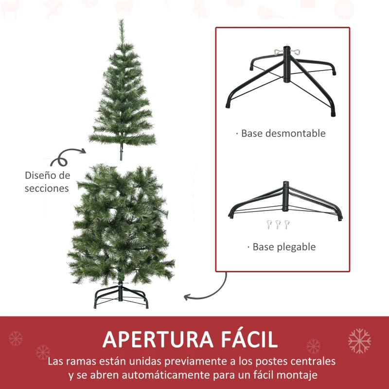 HOMCOM Árbol de Navidad Artificial 150 cm Ignífugo con 367 Ramas Hojas de PVC Decoración Navideña para Interiores Verde