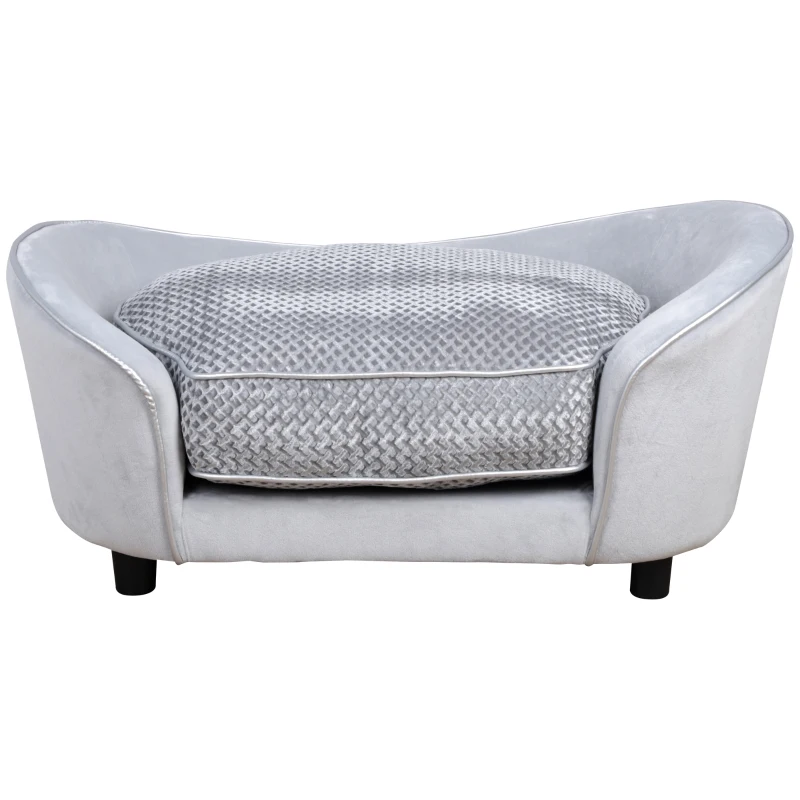 PawHut Canapé Chien Chat sur Pied Style Moderne Coussin d'assise Amovible Lavable Grand Confort 78,5 x 57 x 35,5 cm Gris