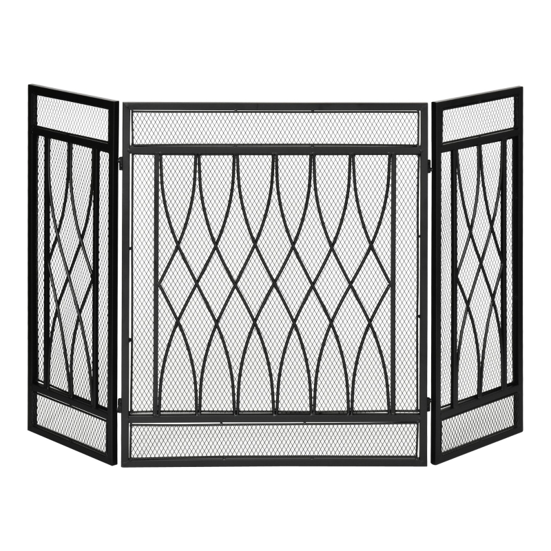 Homcom Savachispas écran De Protection De Cheminée Pliable 3 Panneaux Bajagras Et Structure Metallique Decorative 126x2x76 Cm
